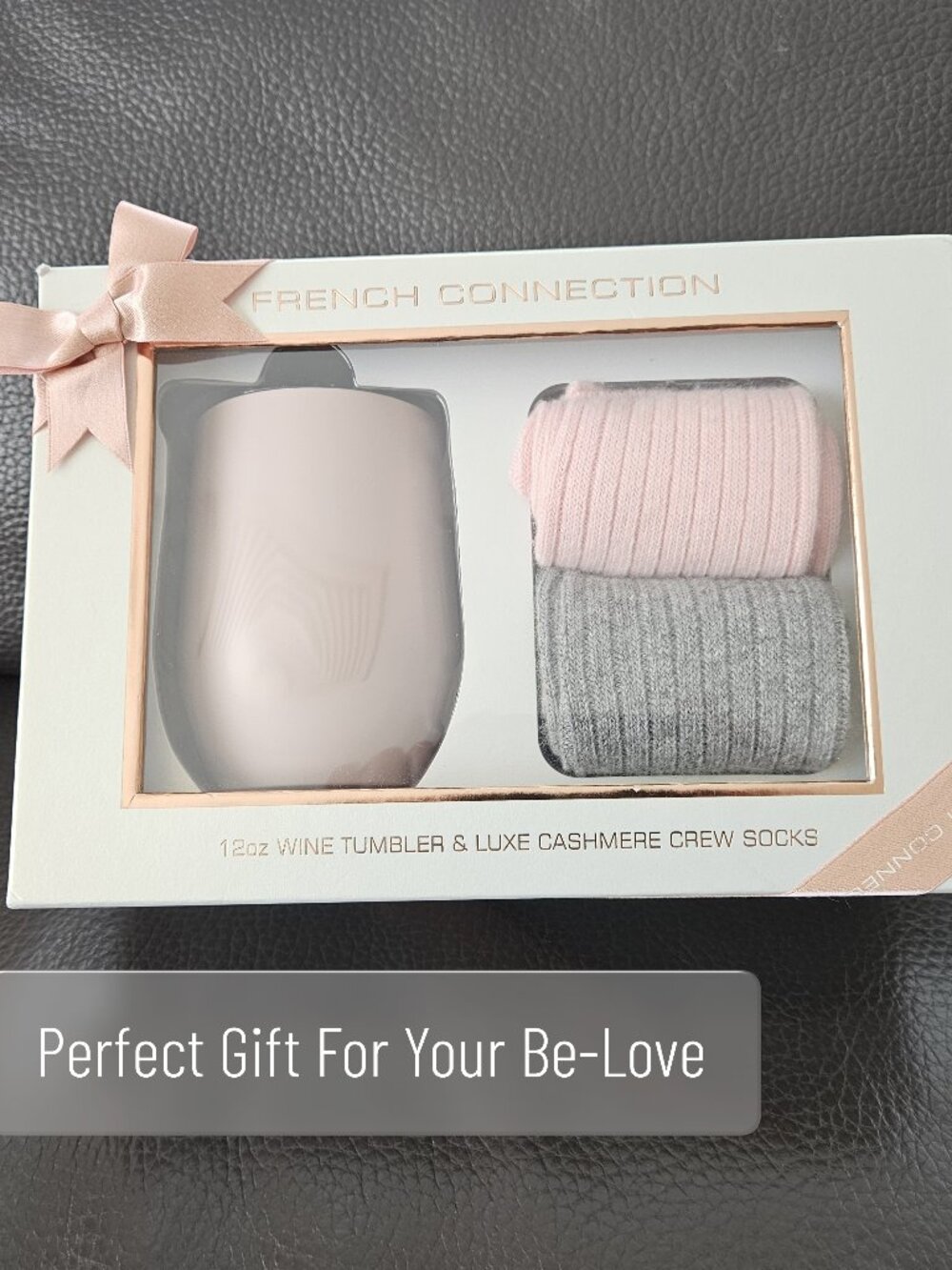 French Connection 12oz Wine Tumbler & Luxe Cashmere Crew Socks Gift Set